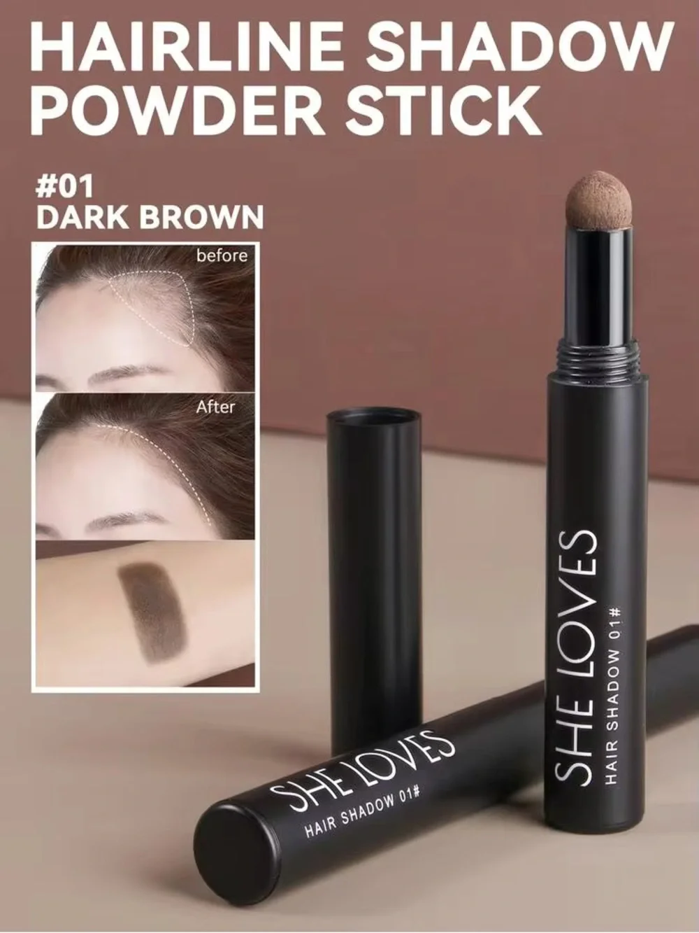 SHE LOVES Hairline Powder Stick Root Cover Shade Dark Brown X2